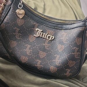 Juicy Couture Black and Brown Heart Pattern Shoulder Bag